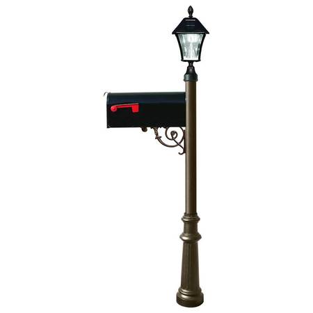 QUALARC Post w/economy mailbox, fluted base, bronze color w/black solar lamp LPST-800-E1-SL-BZ